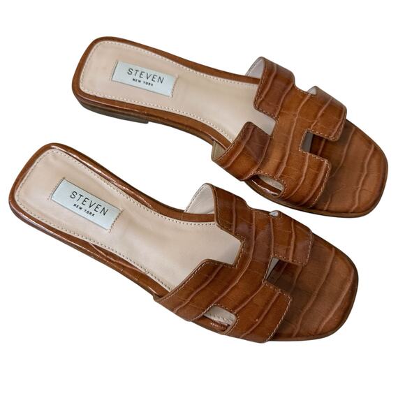 STEVE MADDEN Steven New York Harlien Slide Sandal Cognac Croc 7.5 - Picture 2 of 6